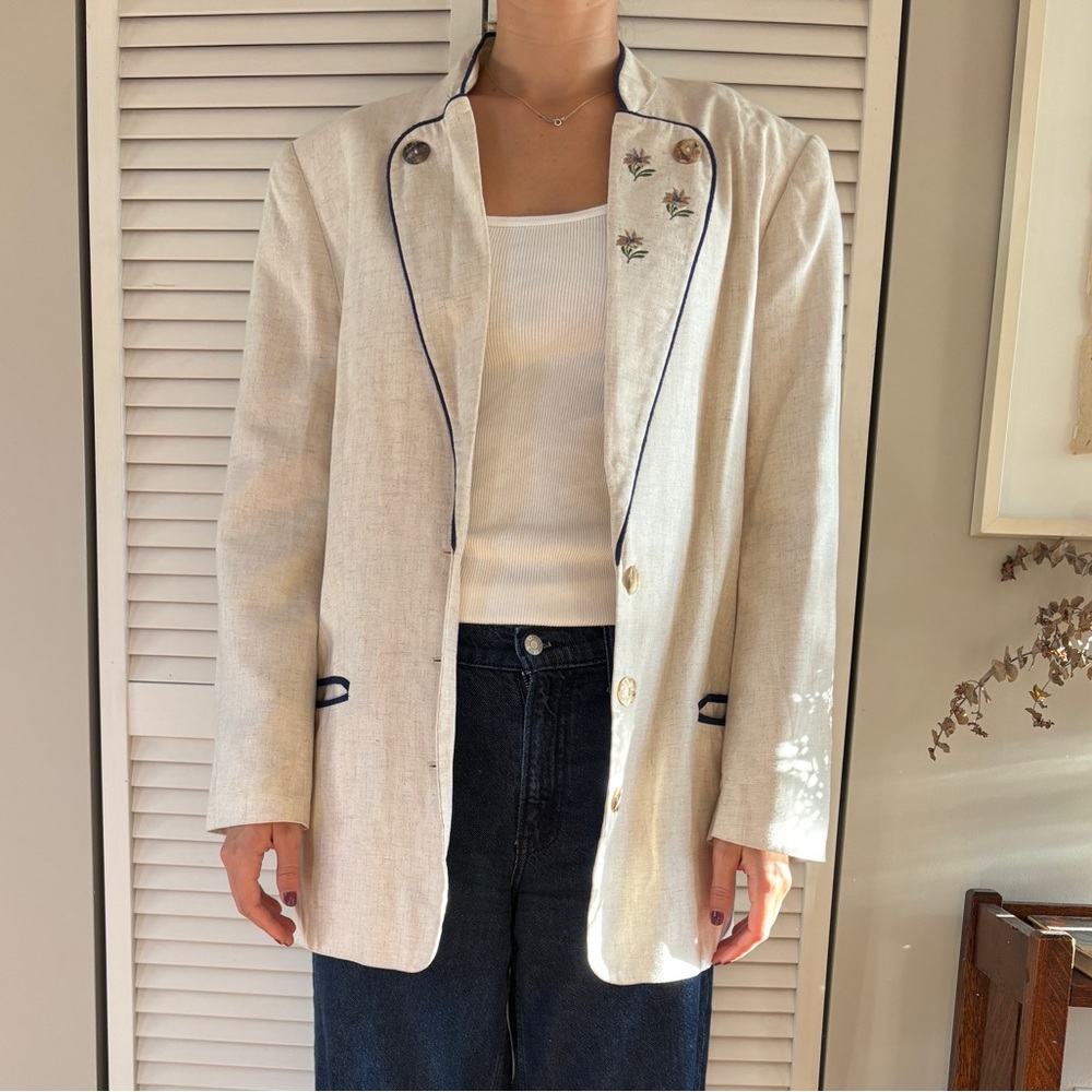 VINTAGE Linen Embroidered Oversized Blazer